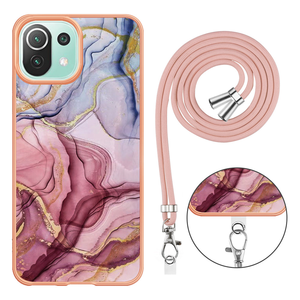 YB IMD Series-18 Style E Phone Case for Xiaomi Mi 11 Lite 4G / 5G / 11 Lite 5G NE , Marble Pattern IMD 2.0mm TPU Cover with Lanyard