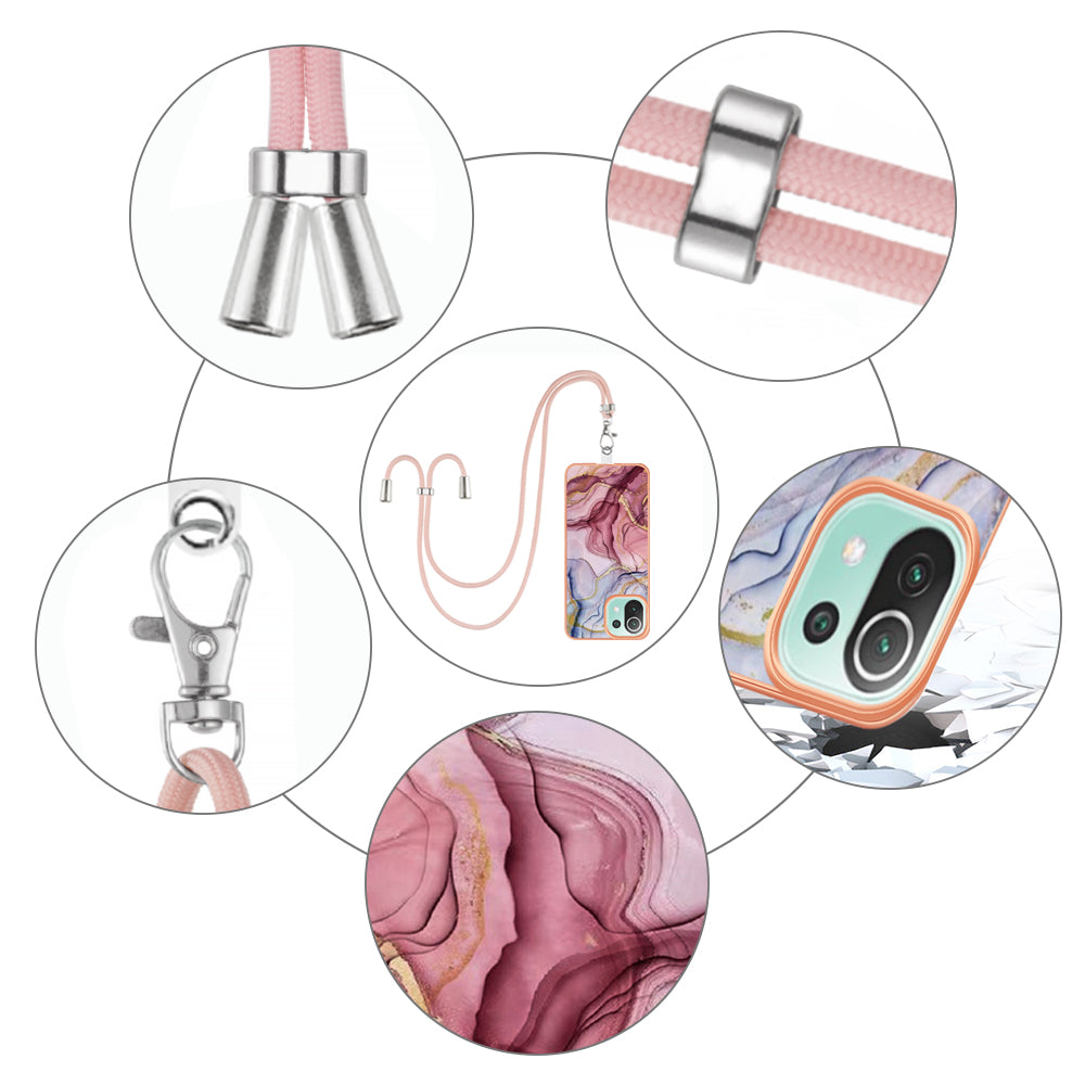 YB IMD Series-18 Style E Phone Case for Xiaomi Mi 11 Lite 4G / 5G / 11 Lite 5G NE , Marble Pattern IMD 2.0mm TPU Cover with Lanyard