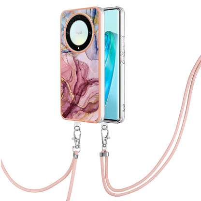 YB IMD Series-18 Style E Electroplating Phone Case for Honor X9a 5G / Magic5 Lite 5G , 2.0mm TPU Marble Pattern Cover with Lanyard