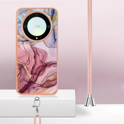 YB IMD Series-18 Style E Electroplating Phone Case for Honor X9a 5G / Magic5 Lite 5G , 2.0mm TPU Marble Pattern Cover with Lanyard
