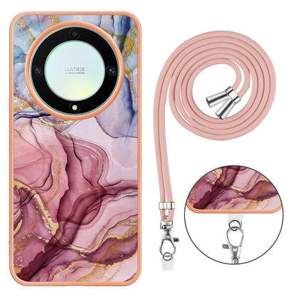 YB IMD Series-18 Style E Electroplating Phone Case for Honor X9a 5G / Magic5 Lite 5G , 2.0mm TPU Marble Pattern Cover with Lanyard