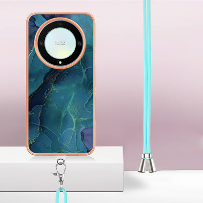 YB IMD Series-18 Style E Electroplating Phone Case for Honor X9a 5G / Magic5 Lite 5G , 2.0mm TPU Marble Pattern Cover with Lanyard