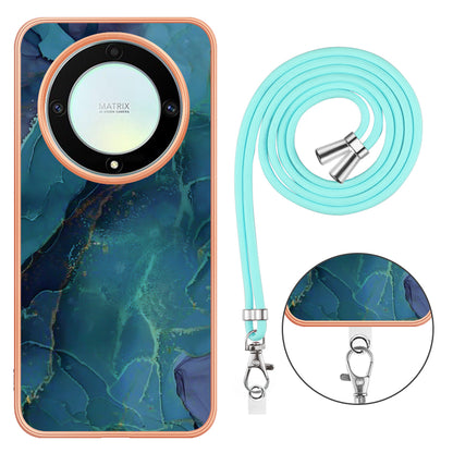 YB IMD Series-18 Style E Electroplating Phone Case for Honor X9a 5G / Magic5 Lite 5G , 2.0mm TPU Marble Pattern Cover with Lanyard