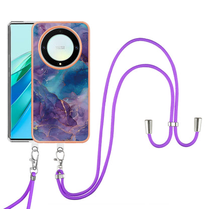 YB IMD Series-18 Style E Electroplating Phone Case for Honor X9a 5G / Magic5 Lite 5G , 2.0mm TPU Marble Pattern Cover with Lanyard