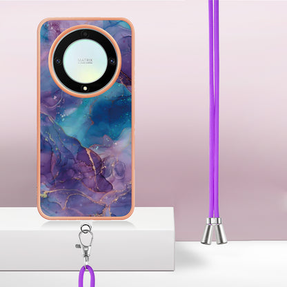 YB IMD Series-18 Style E Electroplating Phone Case for Honor X9a 5G / Magic5 Lite 5G , 2.0mm TPU Marble Pattern Cover with Lanyard