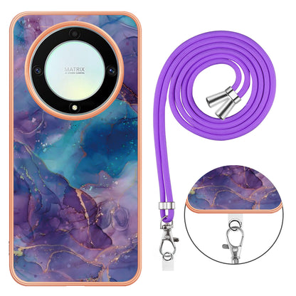YB IMD Series-18 Style E Electroplating Phone Case for Honor X9a 5G / Magic5 Lite 5G , 2.0mm TPU Marble Pattern Cover with Lanyard