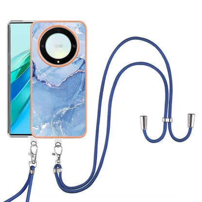 YB IMD Series-18 Style E Electroplating Phone Case for Honor X9a 5G / Magic5 Lite 5G , 2.0mm TPU Marble Pattern Cover with Lanyard