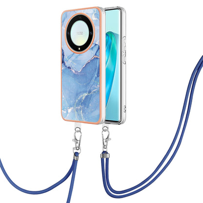 YB IMD Series-18 Style E Electroplating Phone Case for Honor X9a 5G / Magic5 Lite 5G , 2.0mm TPU Marble Pattern Cover with Lanyard