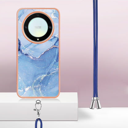 YB IMD Series-18 Style E Electroplating Phone Case for Honor X9a 5G / Magic5 Lite 5G , 2.0mm TPU Marble Pattern Cover with Lanyard