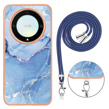 YB IMD Series-18 Style E Electroplating Phone Case for Honor X9a 5G / Magic5 Lite 5G , 2.0mm TPU Marble Pattern Cover with Lanyard