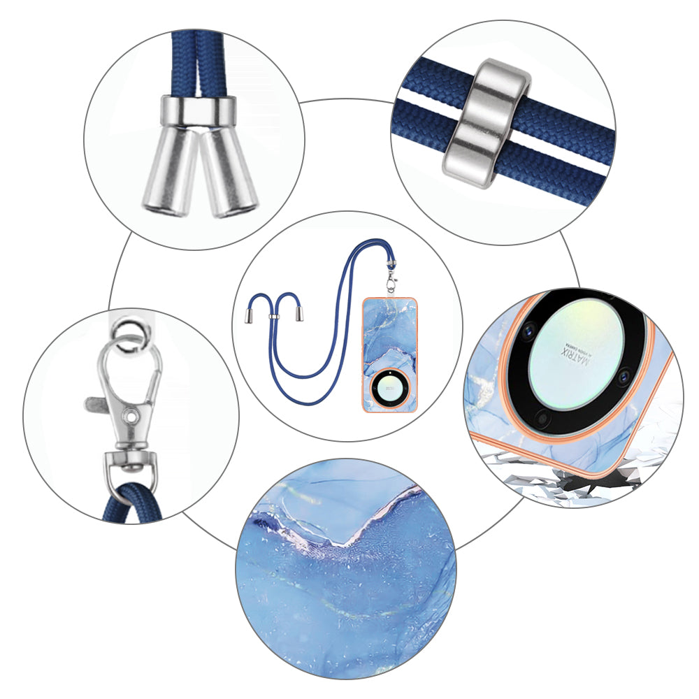 YB IMD Series-18 Style E Electroplating Phone Case for Honor X9a 5G / Magic5 Lite 5G , 2.0mm TPU Marble Pattern Cover with Lanyard