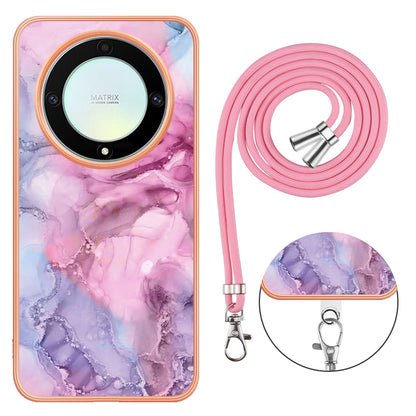 YB IMD Series-18 Style E Electroplating Phone Case for Honor X9a 5G / Magic5 Lite 5G , 2.0mm TPU Marble Pattern Cover with Lanyard