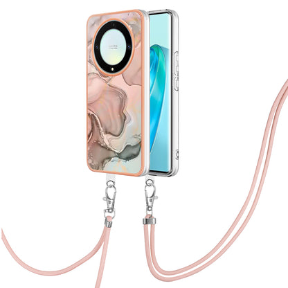 YB IMD Series-18 Style E Electroplating Phone Case for Honor X9a 5G / Magic5 Lite 5G , 2.0mm TPU Marble Pattern Cover with Lanyard