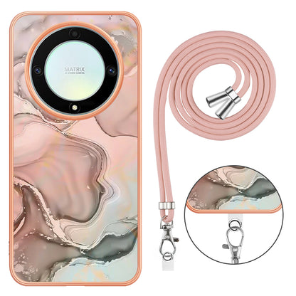 YB IMD Series-18 Style E Electroplating Phone Case for Honor X9a 5G / Magic5 Lite 5G , 2.0mm TPU Marble Pattern Cover with Lanyard