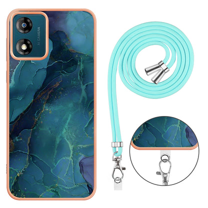 YB IMD Series-18 Style E for Motorola Moto E13 4G Marble Pattern Phone Case 2.0mm TPU Shockproof Cover with Lanyard