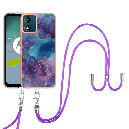 YB IMD Series-18 Style E for Motorola Moto E13 4G Marble Pattern Phone Case 2.0mm TPU Shockproof Cover with Lanyard
