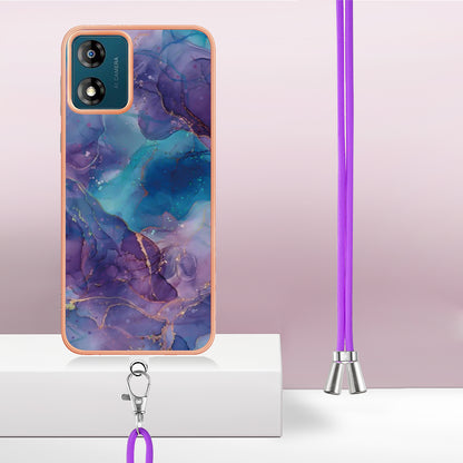 YB IMD Series-18 Style E for Motorola Moto E13 4G Marble Pattern Phone Case 2.0mm TPU Shockproof Cover with Lanyard