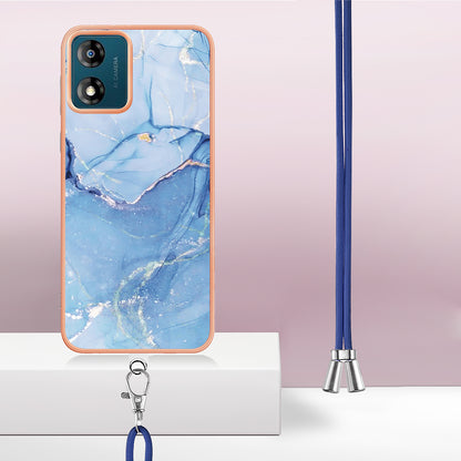 YB IMD Series-18 Style E for Motorola Moto E13 4G Marble Pattern Phone Case 2.0mm TPU Shockproof Cover with Lanyard