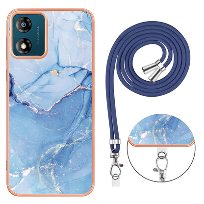 YB IMD Series-18 Style E for Motorola Moto E13 4G Marble Pattern Phone Case 2.0mm TPU Shockproof Cover with Lanyard
