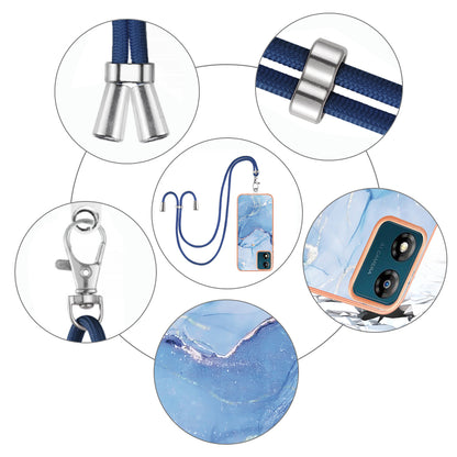 YB IMD Series-18 Style E for Motorola Moto E13 4G Marble Pattern Phone Case 2.0mm TPU Shockproof Cover with Lanyard