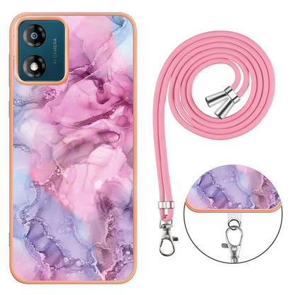 YB IMD Series-18 Style E for Motorola Moto E13 4G Marble Pattern Phone Case 2.0mm TPU Shockproof Cover with Lanyard
