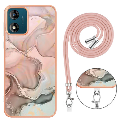 YB IMD Series-18 Style E for Motorola Moto E13 4G Marble Pattern Phone Case 2.0mm TPU Shockproof Cover with Lanyard