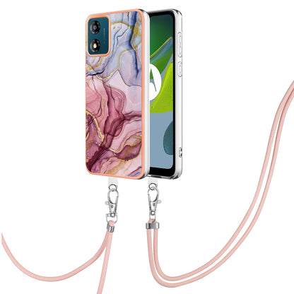 YB IMD Series-18 Style E for Motorola Moto E13 4G Marble Pattern Phone Case 2.0mm TPU Shockproof Cover with Lanyard