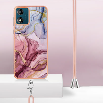 YB IMD Series-18 Style E for Motorola Moto E13 4G Marble Pattern Phone Case 2.0mm TPU Shockproof Cover with Lanyard