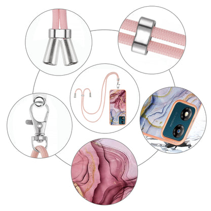 YB IMD Series-18 Style E for Motorola Moto E13 4G Marble Pattern Phone Case 2.0mm TPU Shockproof Cover with Lanyard