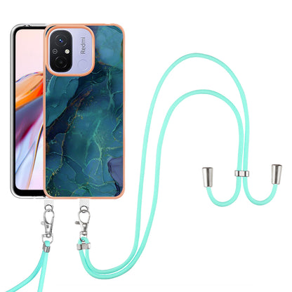 YB IMD Series-18 Style E 2.0mm TPU Case for Xiaomi Redmi 12C 4G / 11A 4G , Marble Pattern IMD Electroplating Cover with Lanyard