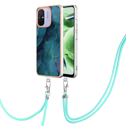 YB IMD Series-18 Style E 2.0mm TPU Case for Xiaomi Redmi 12C 4G / 11A 4G , Marble Pattern IMD Electroplating Cover with Lanyard