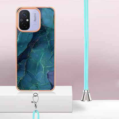 YB IMD Series-18 Style E 2.0mm TPU Case for Xiaomi Redmi 12C 4G / 11A 4G , Marble Pattern IMD Electroplating Cover with Lanyard