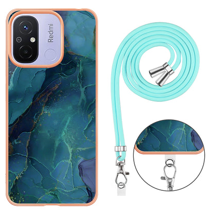 YB IMD Series-18 Style E 2.0mm TPU Case for Xiaomi Redmi 12C 4G / 11A 4G , Marble Pattern IMD Electroplating Cover with Lanyard