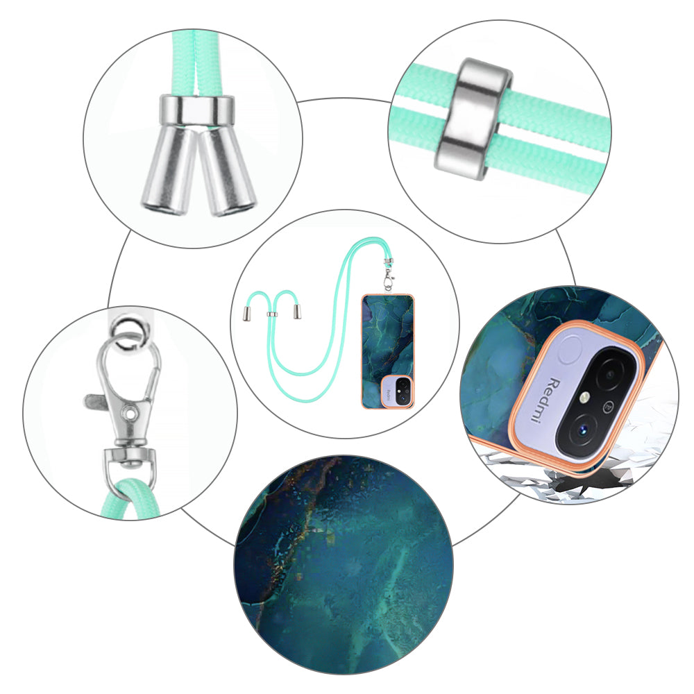 YB IMD Series-18 Style E 2.0mm TPU Case for Xiaomi Redmi 12C 4G / 11A 4G , Marble Pattern IMD Electroplating Cover with Lanyard