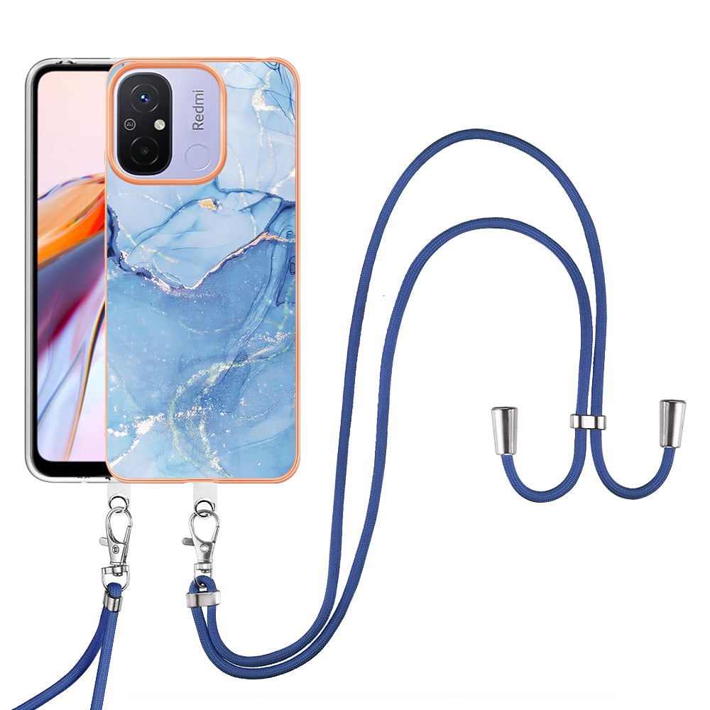 YB IMD Series-18 Style E 2.0mm TPU Case for Xiaomi Redmi 12C 4G / 11A 4G , Marble Pattern IMD Electroplating Cover with Lanyard