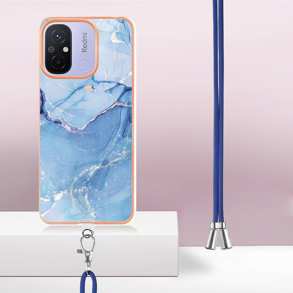 YB IMD Series-18 Style E 2.0mm TPU Case for Xiaomi Redmi 12C 4G / 11A 4G , Marble Pattern IMD Electroplating Cover with Lanyard