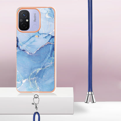 YB IMD Series-18 Style E 2.0mm TPU Case for Xiaomi Redmi 12C 4G / 11A 4G , Marble Pattern IMD Electroplating Cover with Lanyard
