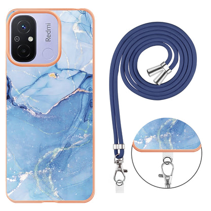 YB IMD Series-18 Style E 2.0mm TPU Case for Xiaomi Redmi 12C 4G / 11A 4G , Marble Pattern IMD Electroplating Cover with Lanyard