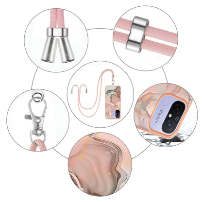 YB IMD Series-18 Style E 2.0mm TPU Case for Xiaomi Redmi 12C 4G / 11A 4G , Marble Pattern IMD Electroplating Cover with Lanyard