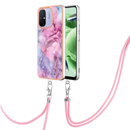 YB IMD Series-18 Style E 2.0mm TPU Case for Xiaomi Redmi 12C 4G / 11A 4G , Marble Pattern IMD Electroplating Cover with Lanyard