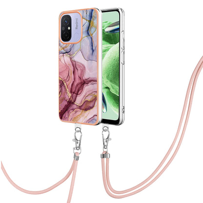 YB IMD Series-18 Style E 2.0mm TPU Case for Xiaomi Redmi 12C 4G / 11A 4G , Marble Pattern IMD Electroplating Cover with Lanyard