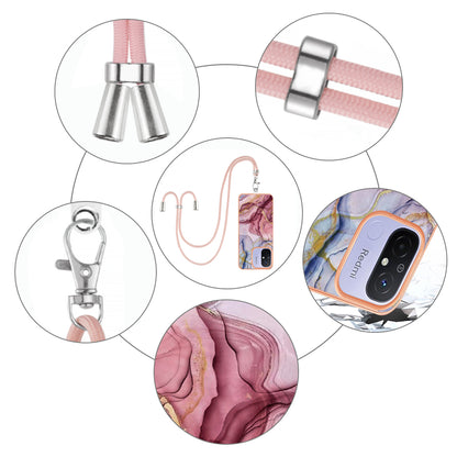 YB IMD Series-18 Style E 2.0mm TPU Case for Xiaomi Redmi 12C 4G / 11A 4G , Marble Pattern IMD Electroplating Cover with Lanyard