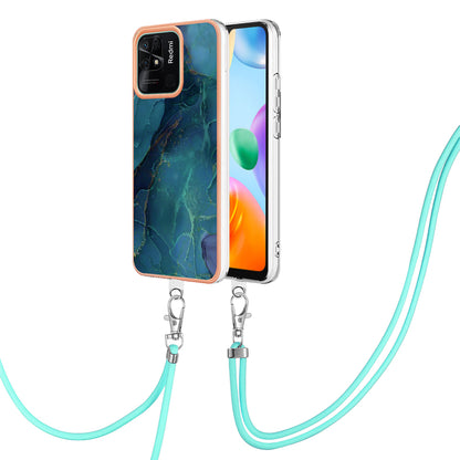 YB IMD Series-18 Style E for Xiaomi Redmi 10C 4G Marble Pattern Slim Case Electroplating 2.0mm TPU Phone Cover with Lanyard