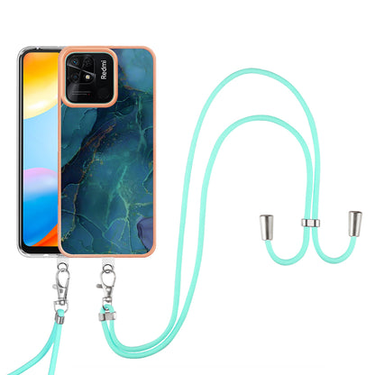 YB IMD Series-18 Style E for Xiaomi Redmi 10C 4G Marble Pattern Slim Case Electroplating 2.0mm TPU Phone Cover with Lanyard