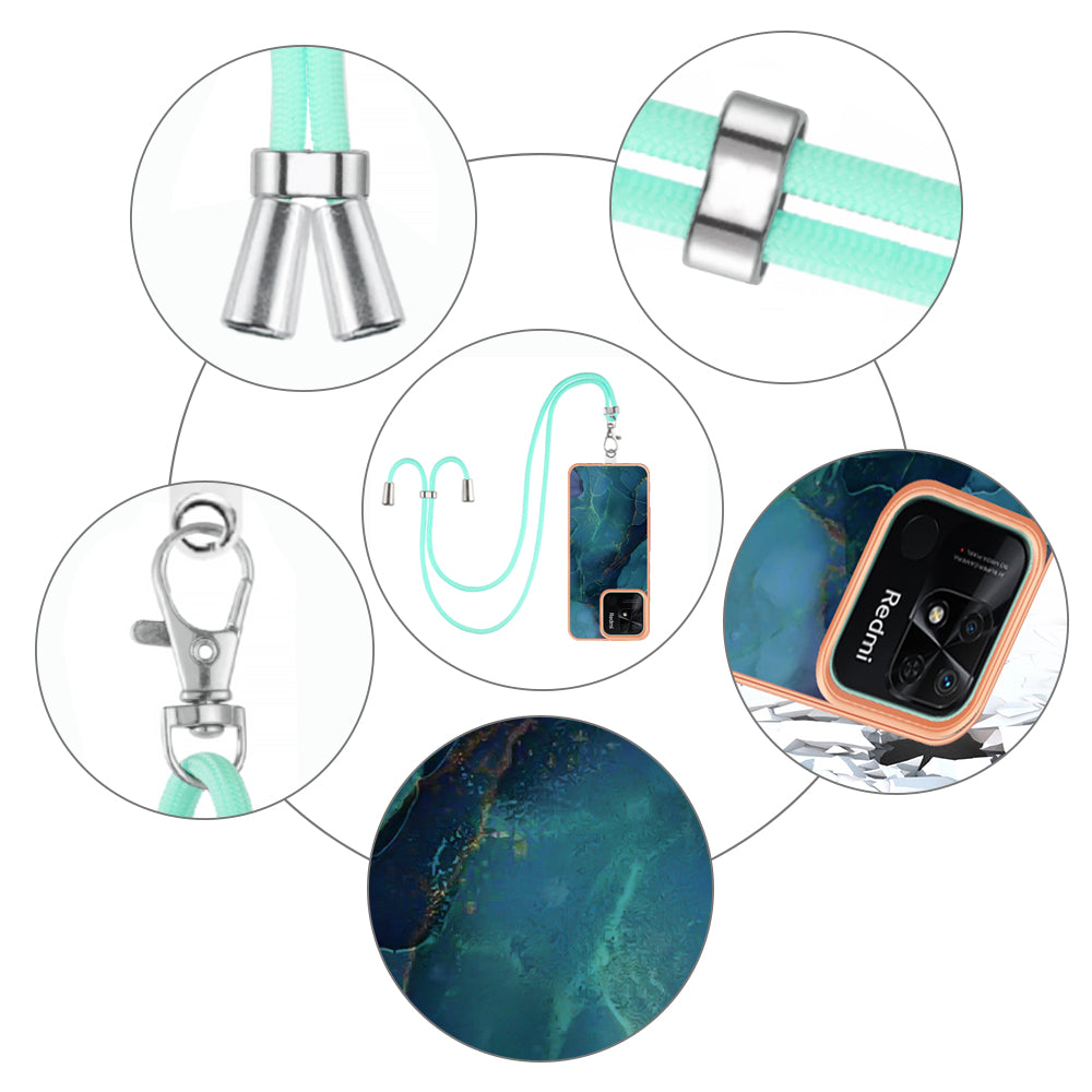 YB IMD Series-18 Style E for Xiaomi Redmi 10C 4G Marble Pattern Slim Case Electroplating 2.0mm TPU Phone Cover with Lanyard