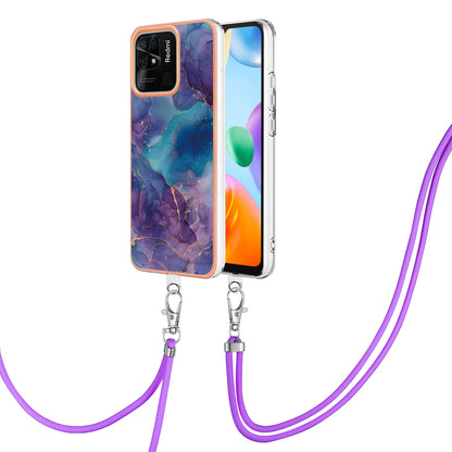 YB IMD Series-18 Style E for Xiaomi Redmi 10C 4G Marble Pattern Slim Case Electroplating 2.0mm TPU Phone Cover with Lanyard