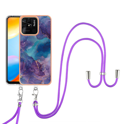 YB IMD Series-18 Style E for Xiaomi Redmi 10C 4G Marble Pattern Slim Case Electroplating 2.0mm TPU Phone Cover with Lanyard