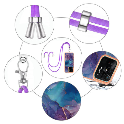 YB IMD Series-18 Style E for Xiaomi Redmi 10C 4G Marble Pattern Slim Case Electroplating 2.0mm TPU Phone Cover with Lanyard