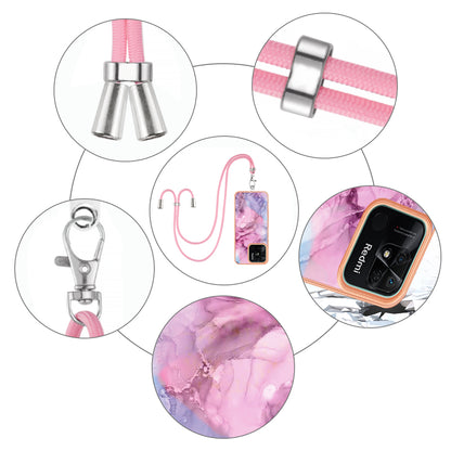 YB IMD Series-18 Style E for Xiaomi Redmi 10C 4G Marble Pattern Slim Case Electroplating 2.0mm TPU Phone Cover with Lanyard