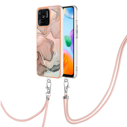 YB IMD Series-18 Style E for Xiaomi Redmi 10C 4G Marble Pattern Slim Case Electroplating 2.0mm TPU Phone Cover with Lanyard